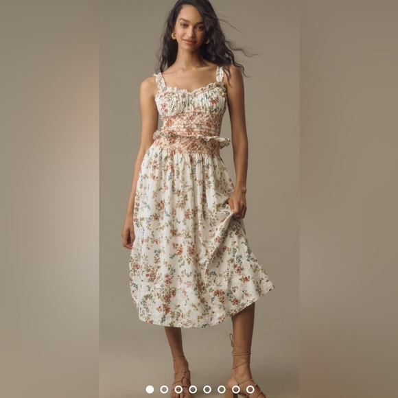 Anthropologie Floral Midi Dress with Ruffle Details size Small - Picture 1 of 16